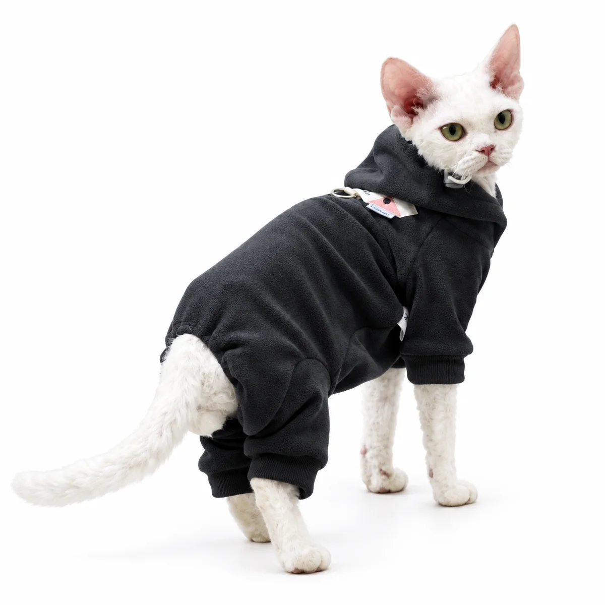 Black fleece hooded cat romper