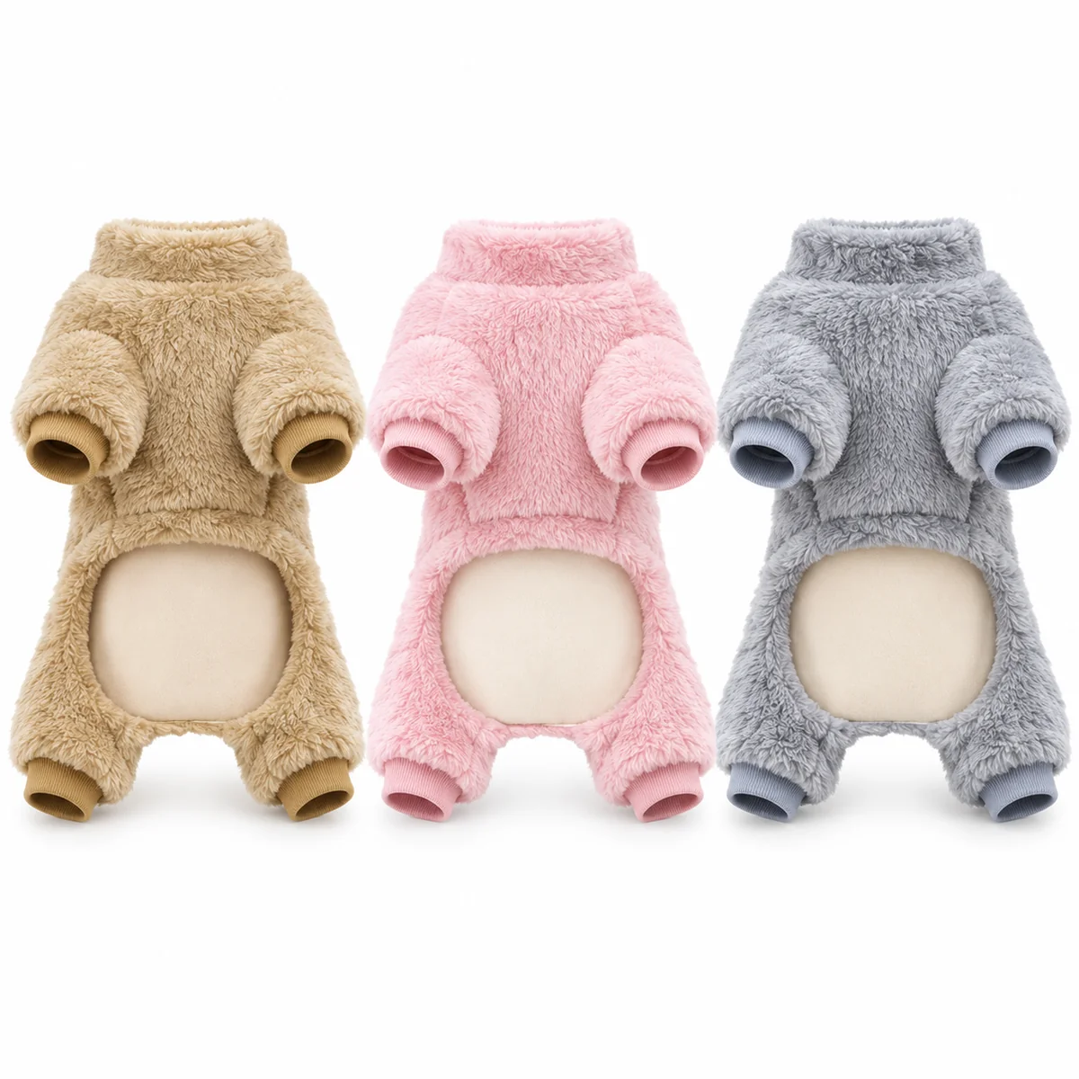 The Cutest-Ever Teddy Pyjama Onesie in Teddy Biscuit, Blush Snuggle and Cloudy Koala showing the open-belly design