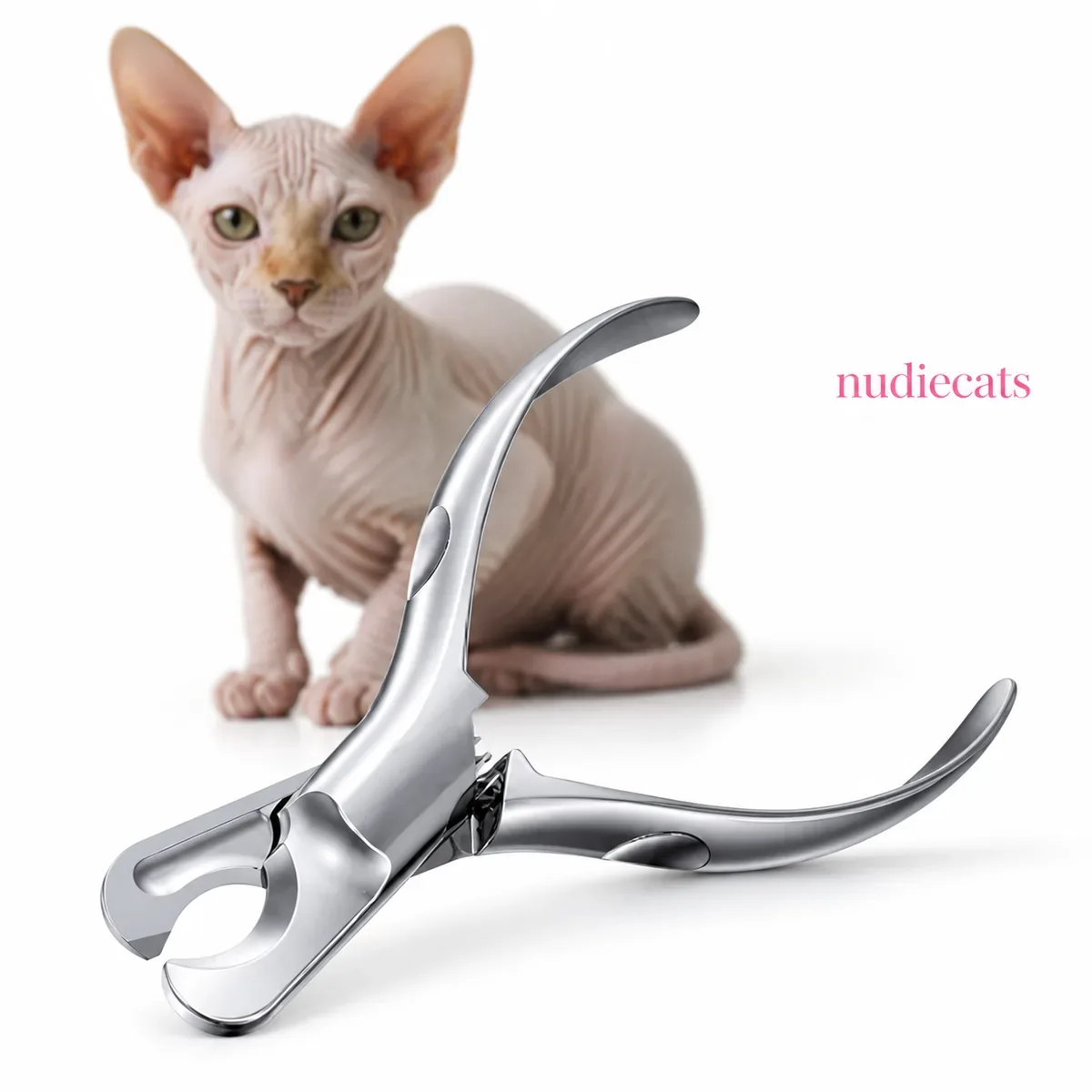 White long-haired cat receiving a careful paw trim with Claw & Order Stainless Steel Cat Nail Clipper