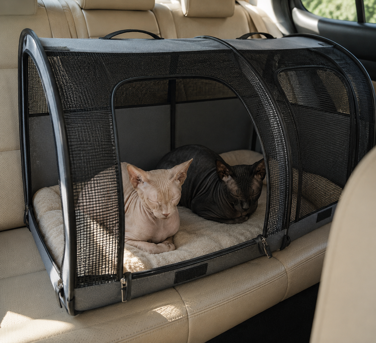 Road Trip Cat Cabin prepared for a supervised cat outing