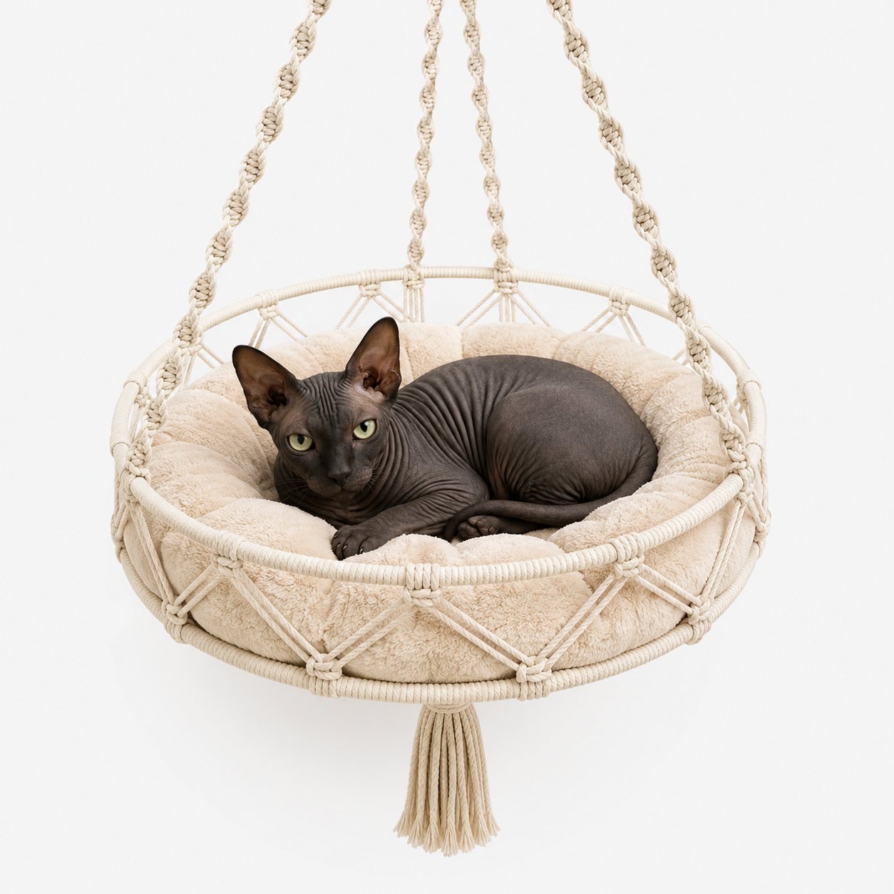 Cloud Perch Cat Hammock — suspended cat hammock with hanging rope, main product photo