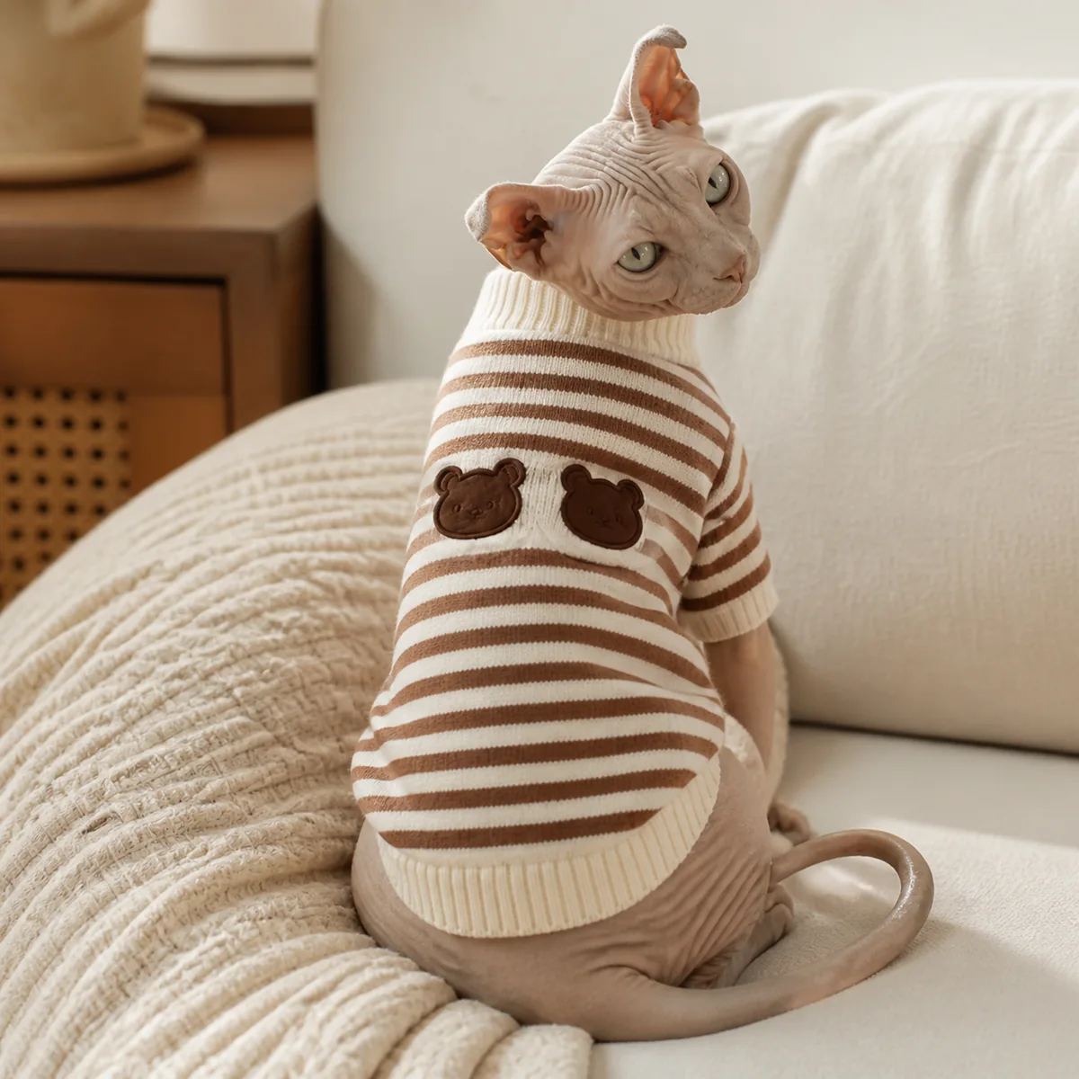 Teddy Toast Sweater in Midnight Teddy and Cocoa Teddy stripes on a clean white background